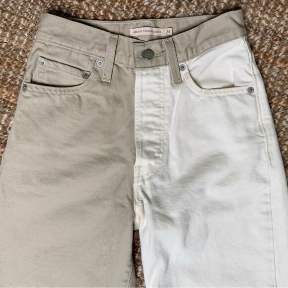 Levi's Women’s Ribcage Straight Ankle Two-toned Cream Tan Jeans Size 24 - Picture 5 of 10